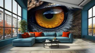 Owl eyes detial. Predator bird look close up. Wall mural