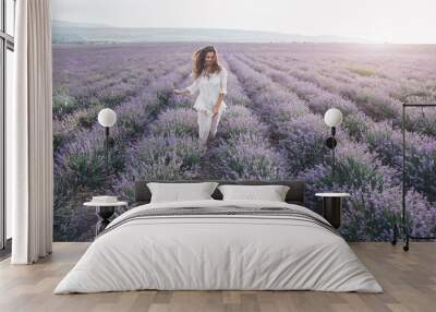 Boho styled model in lavender field Wall mural