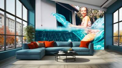 Child in the pool underwater Wall mural