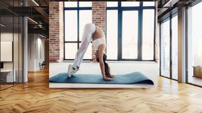 Girl wearing fashion sports wear in gym Wall mural