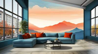 panorama of mountains landscape. dramatic sky at sunset. Wall mural