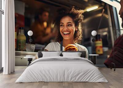 People buying food from food truck. Wall mural