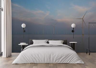 wind turbines at sunset Wall mural