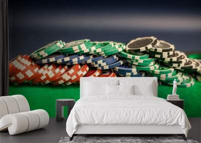 poker chips on green poker table Wall mural