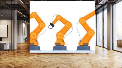 Robotic arms set. Manufacturing automation technology. Industrial tools mechanical robot arm machine hydraulic equipment automotive. Factory assembly robots conveyo. Isolated flat vector illustration. Wall mural