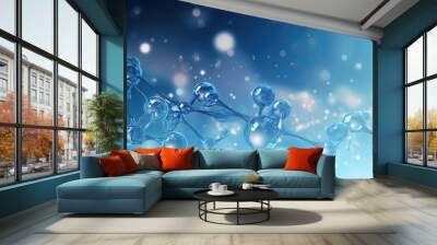 science with blue molecule or atoms connected , abstract structure for medical use, 3d illustration  Wall mural