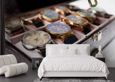 storage box with collection of men wrist watches Wall mural