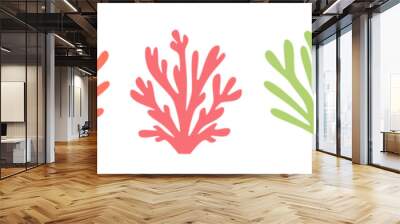 Vector collection of colorful corals. Underwater plants on white background . Vector illustration Wall mural