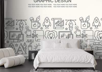 vector graphic design seamless pattern with linear icons. line style designer background with place  Wall mural