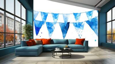 Watercolor painting of blue flags hanging from a line, great for decoration or illustration Wall mural