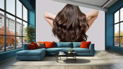 wavy hair brunette back view Wall mural