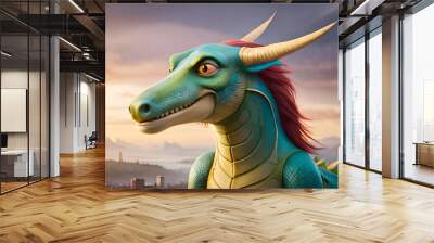 cartoon style portrait of a dragon on neutral natural background creative with generative ai technology. High quality illustration Wall mural