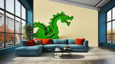 green wooden dragon as religious symbol of chinese new year 2024 created with generative ai technology Wall mural