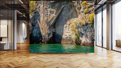 traditional rock carving lake taupo north island new zealand. High quality photo Wall mural