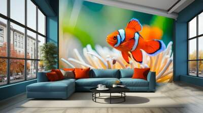 tropical aquarium fish on natural blurred underwater background, macro underwater wildlife created with generative ai technology Wall mural