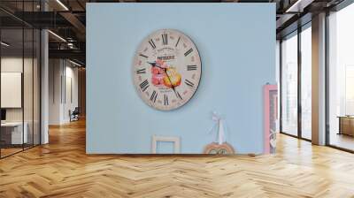 wall clock at wooden background texture Wall mural