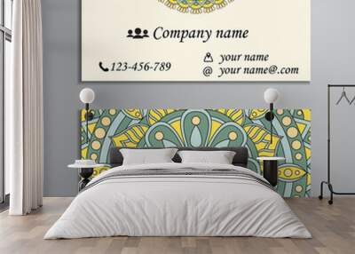 Invitation, business card or banner with text template. Round fl Wall mural