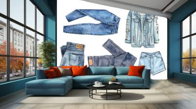 watercolor hand painted fashion denim. isolated elements collection Wall mural