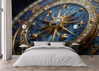 Detailed view of a blue and gold watch astrological signs Wall mural