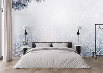  forest in the frost. Winter landscape. Snow covered trees. Wall mural