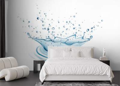 Blue water splash and drops isolated on white background. Wall mural