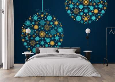 Christmas tree, ball, xmas elements and decorations. Wall mural