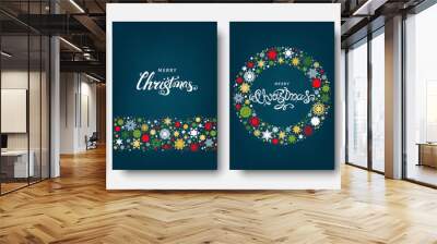 Christmas tree, ball, xmas elements and decorations. Wall mural