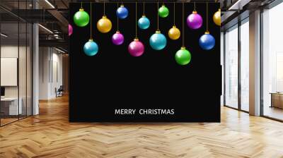 Colorful  hanging Christmas balls. Wall mural