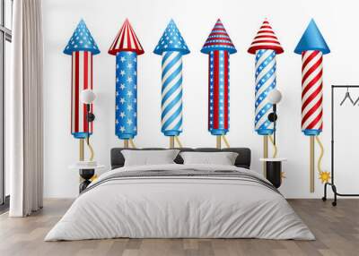 Firework  rockets  in  American  national  flag  colors. Wall mural