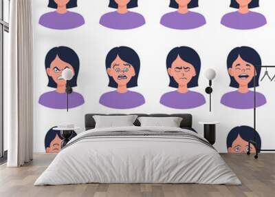 Portraits of woman. Girl Avatar.  Female emotions. Wall mural