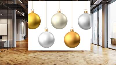 Realistic  gold, silver  Christmas  balls  isolated on white background. Wall mural