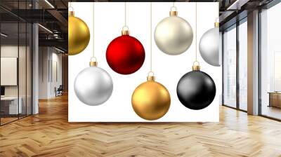 Realistic  red, black, gold, silver  Christmas  balls  isolated on white background. Wall mural