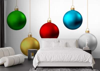 Realistic  red, gold, green, blue, silver Christmas  balls  isolated on white background. Wall mural