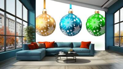 Red, blue, green, golden, purple  Christmas  ball  on white background. Wall mural