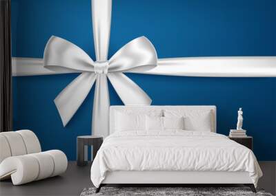 White gift ribbon and bow for  Christmas, New Year decoration. Wall mural