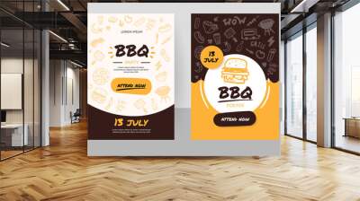 BBQ online order doodle banner with grill icons, burger, promotion design, restaurant template Wall mural