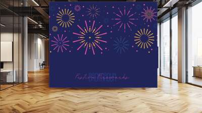 Modern sunburst, firework festive background. New Year event on dark background Wall mural