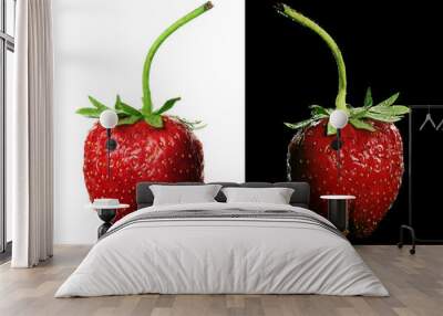 Strawberry. Two strawberries pair black and white background Wall mural