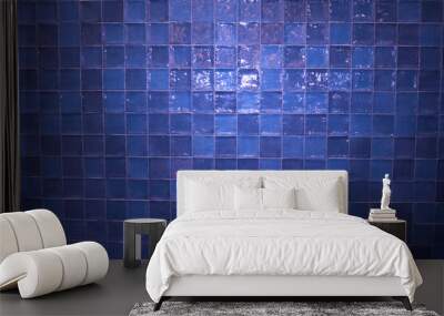 Abstract geometric tile background. Glass blue pattern backsplash.  Wall mural