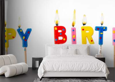 Colorful candles in letters saying Happy Birthday, Wall mural