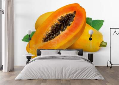 whole and half of ripe papaya fruit Wall mural