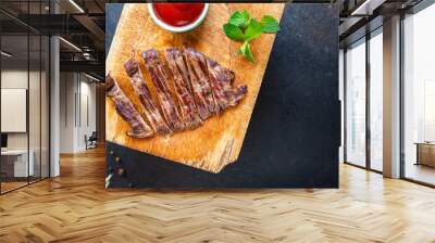 beef steak juicy meat grilled barbecue B-B-Q on the table, healthy meal snack copy space food background rustic top view  Wall mural