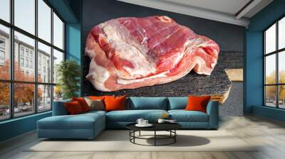 Belly pork meat fresh piece of bacon meat layer of lard fat Sponder healthy meal food diet snack on the table copy space food background rustic. top view Wall mural