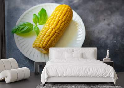 boiled cob corn cuisine fresh healthy meal food snack diet on the table copy space food background rustic top view keto or paleo diet veggie vegan or vegetarian Wall mural