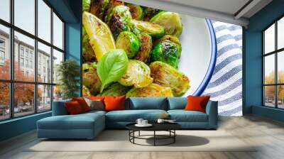 Brussels sprout fried grill vegetable meal food on the table copy space food background Wall mural