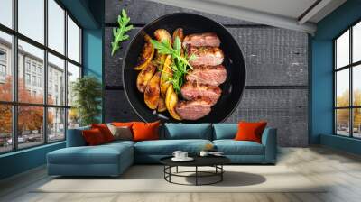 duck breast meat and garnish poultrysecond course side dish fresh ready to eat meal snack on the table copy space food background  Wall mural