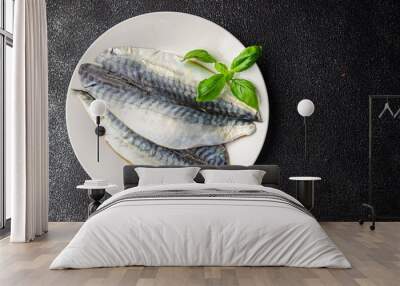 fillet mackerel raw fish seafood cooking meal food snack on the table copy space food background Wall mural