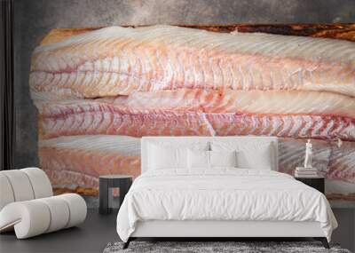 fillet raw white fish cod or halibut fresh meal food snack on the table copy space food background rustic top view Wall mural