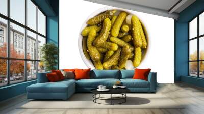 fresh gherkin cucumbers pickled cucumber vegetable meal food snack on the table copy space food background top view Wall mural