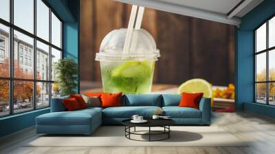 fresh mint lemonade - cold drink (a plastic glass of drink) - mojito Wall mural